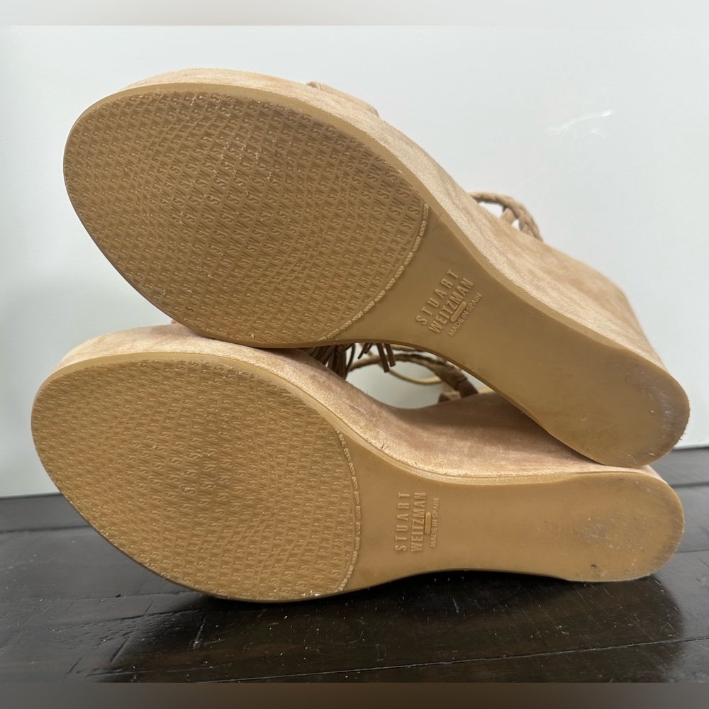 Stuart Weitzman Tasselmania Suede Wedge Sandal, Beige, Size 10.5 - Picture 11 of 11